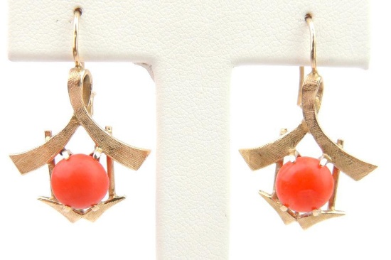 14k Yellow Gold and Coral Earrings
