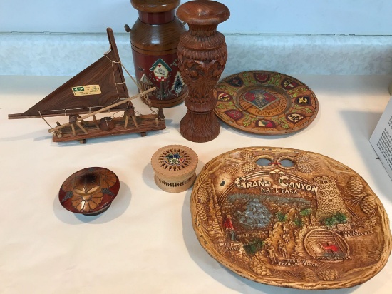 Group of wood or wood like souvenir decorative items
