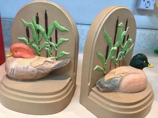 Painted plaster duck bookends