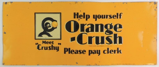 Vintage Orange Crush "Meet Crushy" Embossed Advertising Metal Sign