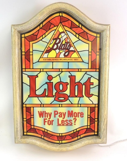 Vintage Blatz Light "Why Pay More For Less" Advertising Light Up Beer Sign