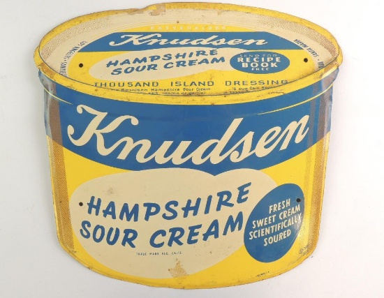 Vintage Knudsen Hampshire Sour Cream Embossed Advertising Metal Sign