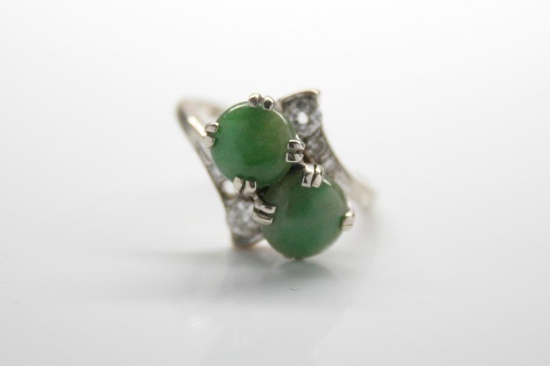 14k White Gold Jade and Diamond Ring