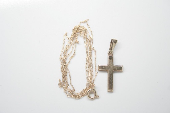 14k Yellow Gold Cross and Necklace