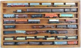 Group of N Scale Train Cars with Wood Display Case