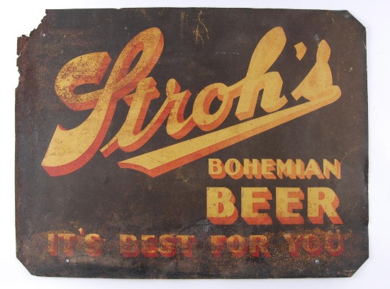 Vintage Stroh's "Bohemian Beer" Advertising Metal Beer Sign