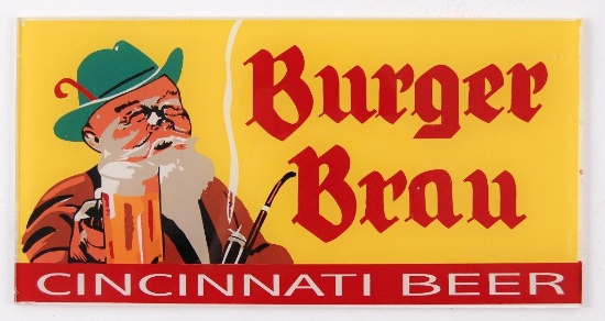 Vintage Burger Brau "Cincinnati Beer" Reverse Painted Advertising Glass Sign