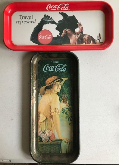 Group of to Coca-Cola reproduction metal drink trays