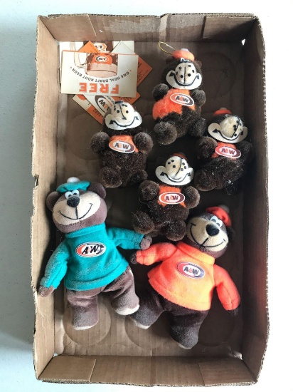 Group of A&W root beer advertising teddy bears