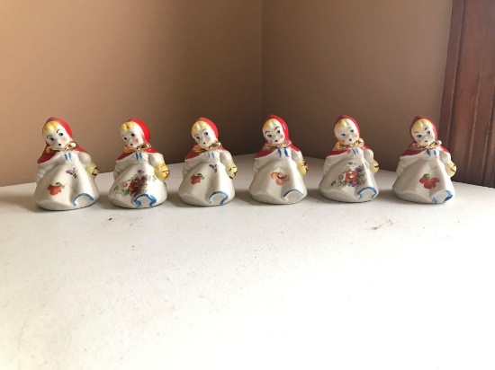 Group of six Hull little red riding hood salt and pepper shakers