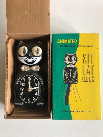 Vintage Animated Jeweled Kit Cat clock in original box