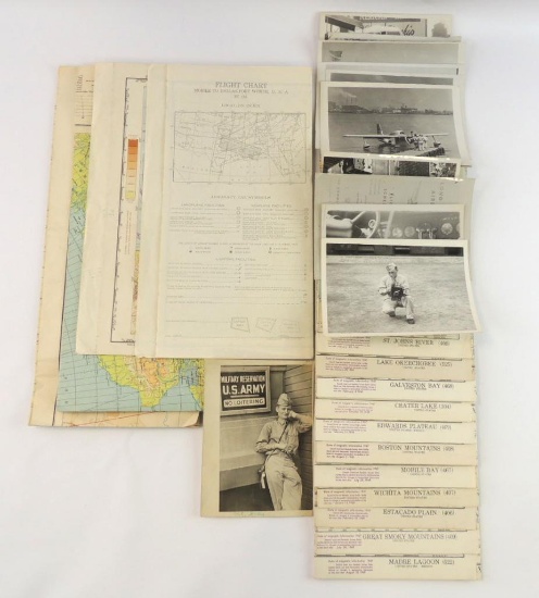 Group of 1940s 1950s flight maps and photographs