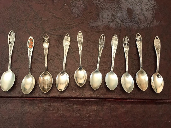 Lot of 10 sterling silver souvenir spoons