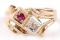14k Yellow Gold Diamond and Pink Sapphire Ring
