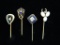 Lot of 4 : Antique Colored Rhinestone Stick Pins