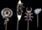 Lot of 4 : Antique Figural Stick Pins - Snake, Frog, Purple Bug, and Fly
