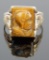 10k Yellow Gold & Tiger's Eye Men's Carved Knight Ring
