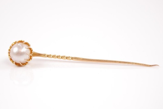 14k Yellow Gold Pearl Stickpin