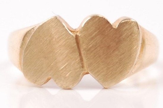 14k Yellow Gold Double Hearts Ring