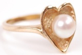 14k Yellow Gold and Pearl Heart Ring