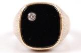 14k Yellow Gold Onyx and Diamond Ring