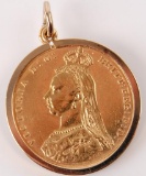 Gold Coin Pendant : 1887 British Double Sovereign