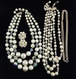 Lot of 2 : Triple Strand Pearl Necklaces + Earrings