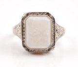 14k White Gold Filigree Opal Ring