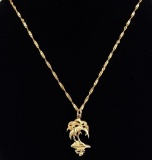 14k Yellow Gold Diamond Cut Twisted Chain Necklace and Palm Tree Pendant