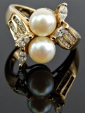 14k Yellow Gold Pearl and CZ Ring