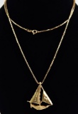14k Yellow Gold Sailboat Pendant and Chain Necklace
