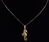 14k Yellow Gold Seahorse and Box Chain Necklace