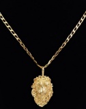 14k Yellow Gold Lion Pendant and Curb-Link Necklace