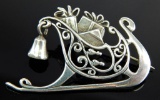 Sterling Silver Christmas Sleigh Pin : Signed 