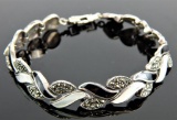 Sterling Silver, Marcasite,Onyx, and Mother of Pearl Bracelet