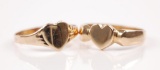 Lot of 2: 14k Yellow Gold Baby Heart Rings