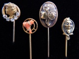Lot of 4 : Antique Cameo and Coral Stick Pins