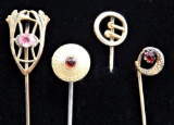 Lot of 4: Victorian Red Stone Stick Pins
