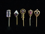 Lot of 5 : Purple Rhinestone Art Deco Inspired Stick Pins