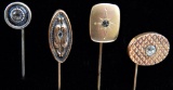 Lot of 4 : Antique Paste Stone Stick Pins