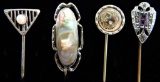 Lot of 4 : Antique Stick Pins - Art Deco and Sterling Silver