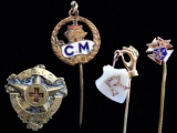Lot of 4 : Antique Stick Pins - One Signed Lorioli & Castelli