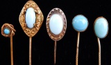 Lot of 4 : Antique Turquoise Cabochon Stick Pins