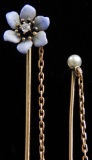 14k White Gold and Diamond Enamel Flower Stick Pin