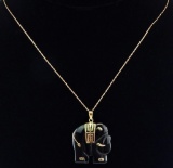 Black Onyx Elephant Pendant w 10k Yellow Gold Chain