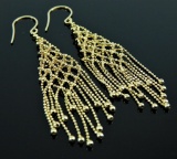 14k Yellow Gold Beaded Tassel Earrings