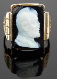 10k Yellow Gold & Onyx Carved Men's Cameo Ring