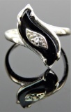 10k White Gold Onyx & Diamond Ring