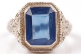 14k Blue Glass Ring in a Filigree Setting