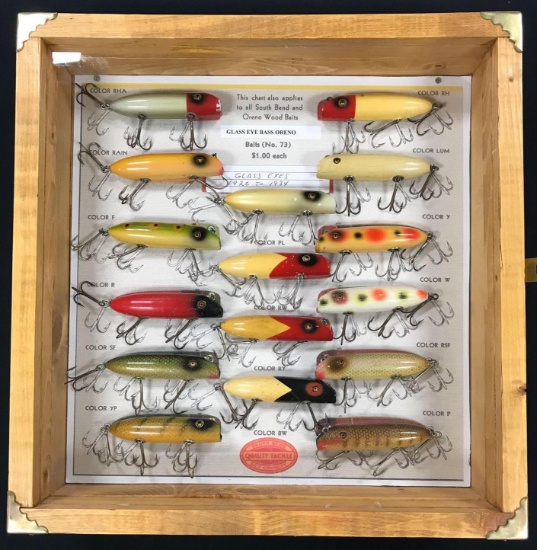 Case of 16 South bend bass oreno lures 1915 to 1934